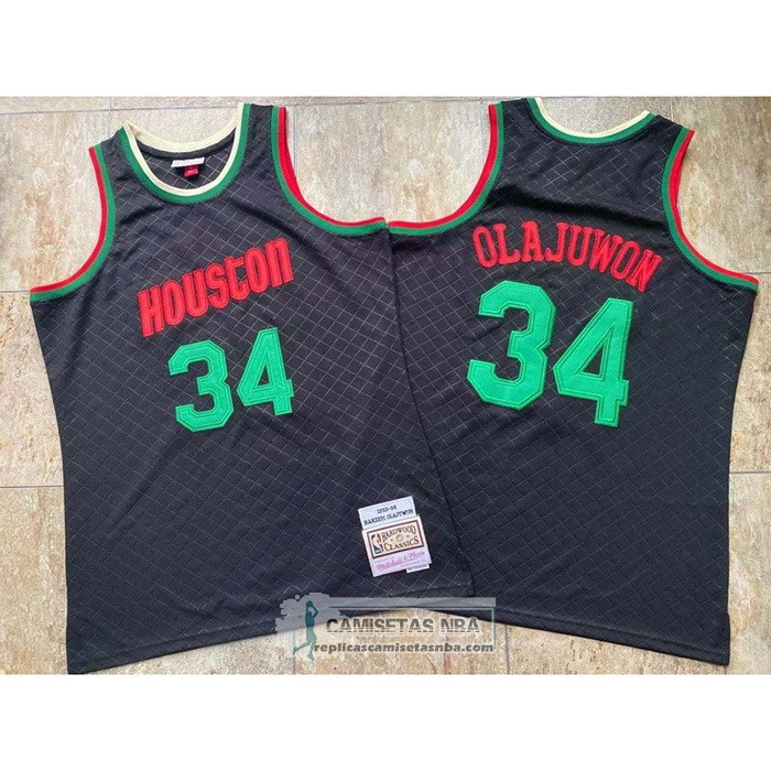Camiseta Houston Rockets Hakeem Olajuwon NO 34 Mitchell & Ness 1993-94 Negro